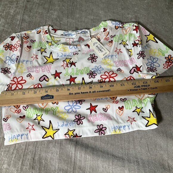 NWT Aerie Stretch Crop Top Happy Floral Hearts Summer Lightweight Festival Beach - Picture 8 of 11